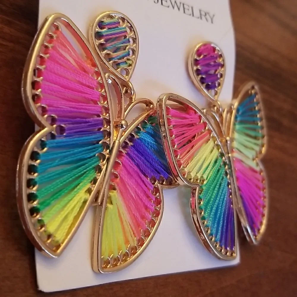 Butterfly earrings cotton thread